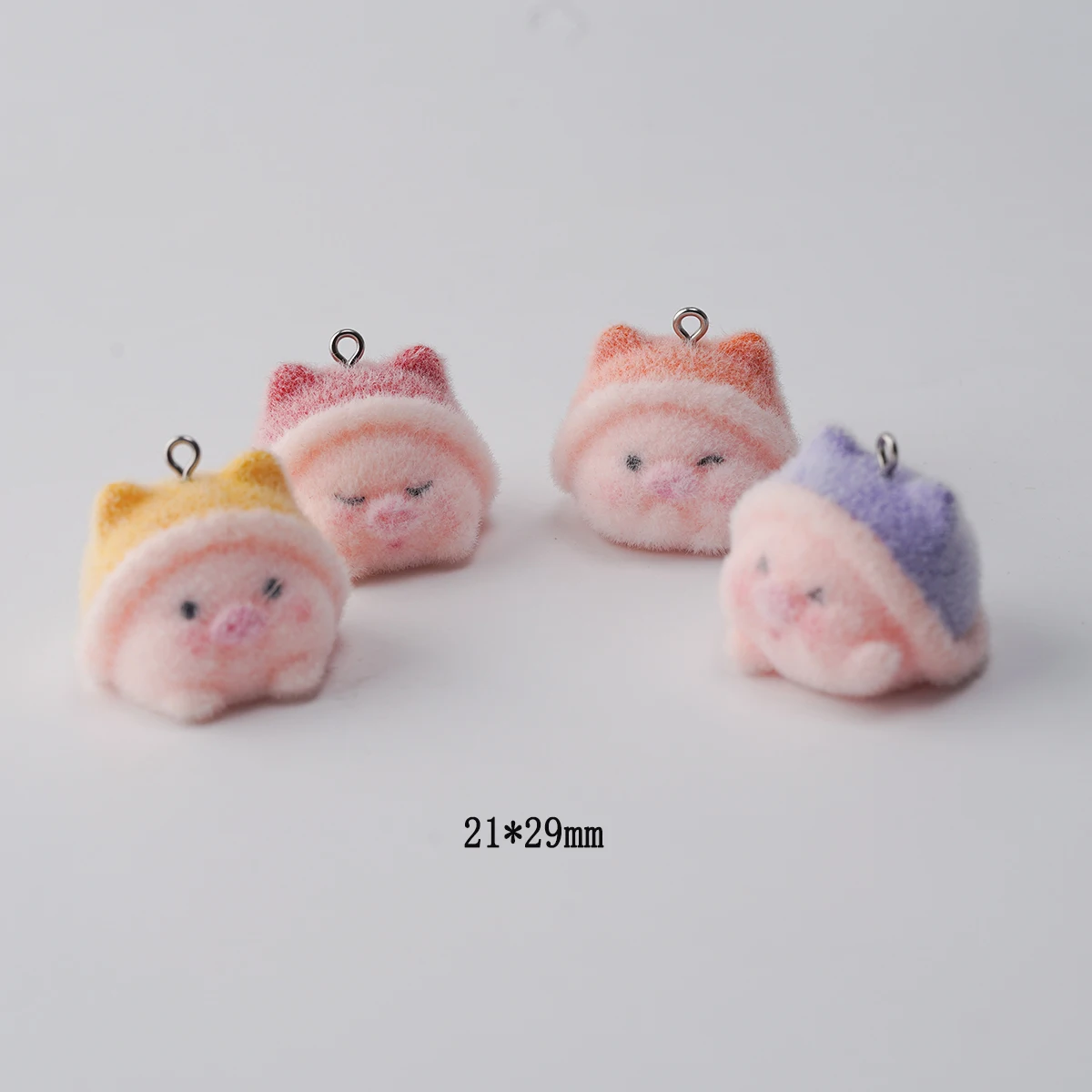 20pcs 3D Cute Flocking Pig Resin Charms vogue Plush Doll Pendants For make Necklace Keychains DIY Jewelry Accessories