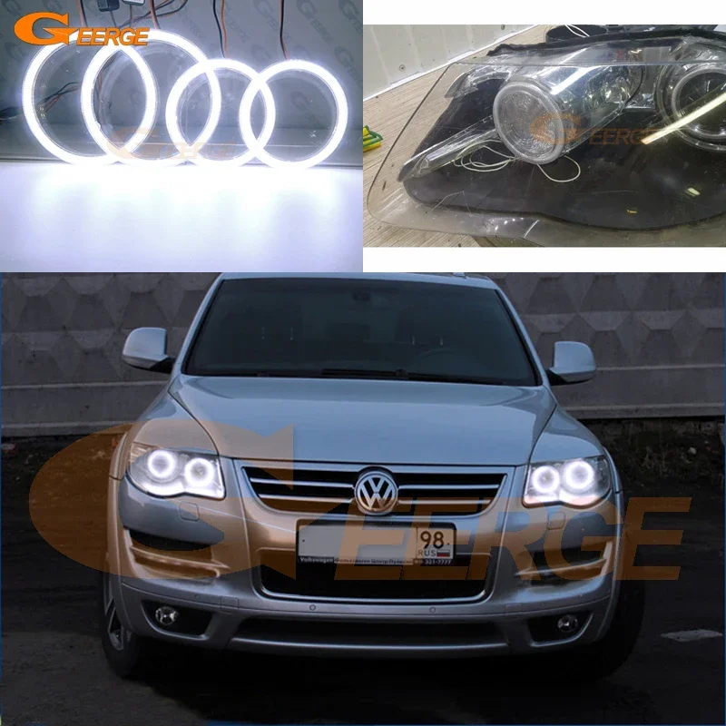 For Volkswagen VW Touareg 7L 2003 2004 2005 2006 2007 2008 2009 2010 DRL Ultra Bright COB Led Angel Eyes Kit Halo Rings view 4