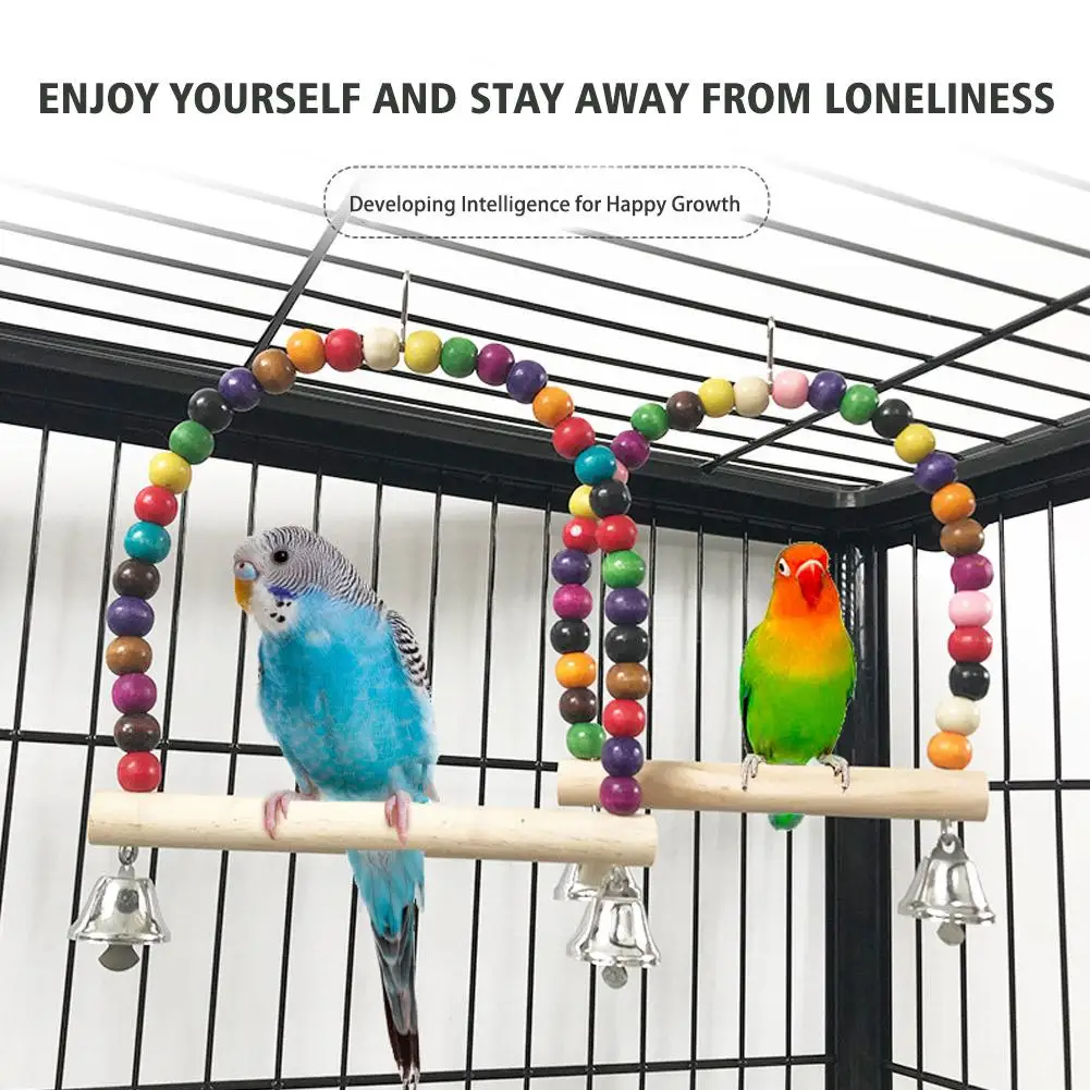 Wood Parrot Bird Chew Toy Cotton Rope Bite Bridge Birds Tearing Toys Cockatiels Training Hang Swings Cage Supplies Accessories