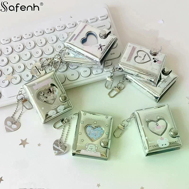 1 pièce, album de cartes en PVC de 2 pouces, style coréen tendance, motif 'Love' argenté, pour photos d'idols et de filles mignonnes, pochette à cartes, décoration, porte-clés, cadeaux