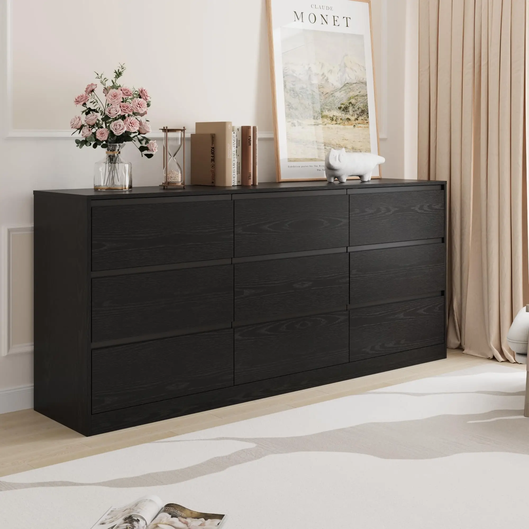 70.9” Dresser for Bedroom with 9 Drawers, Large Modern Chest of Drawers with Deep Drawers, Wide Double Dresser Handle