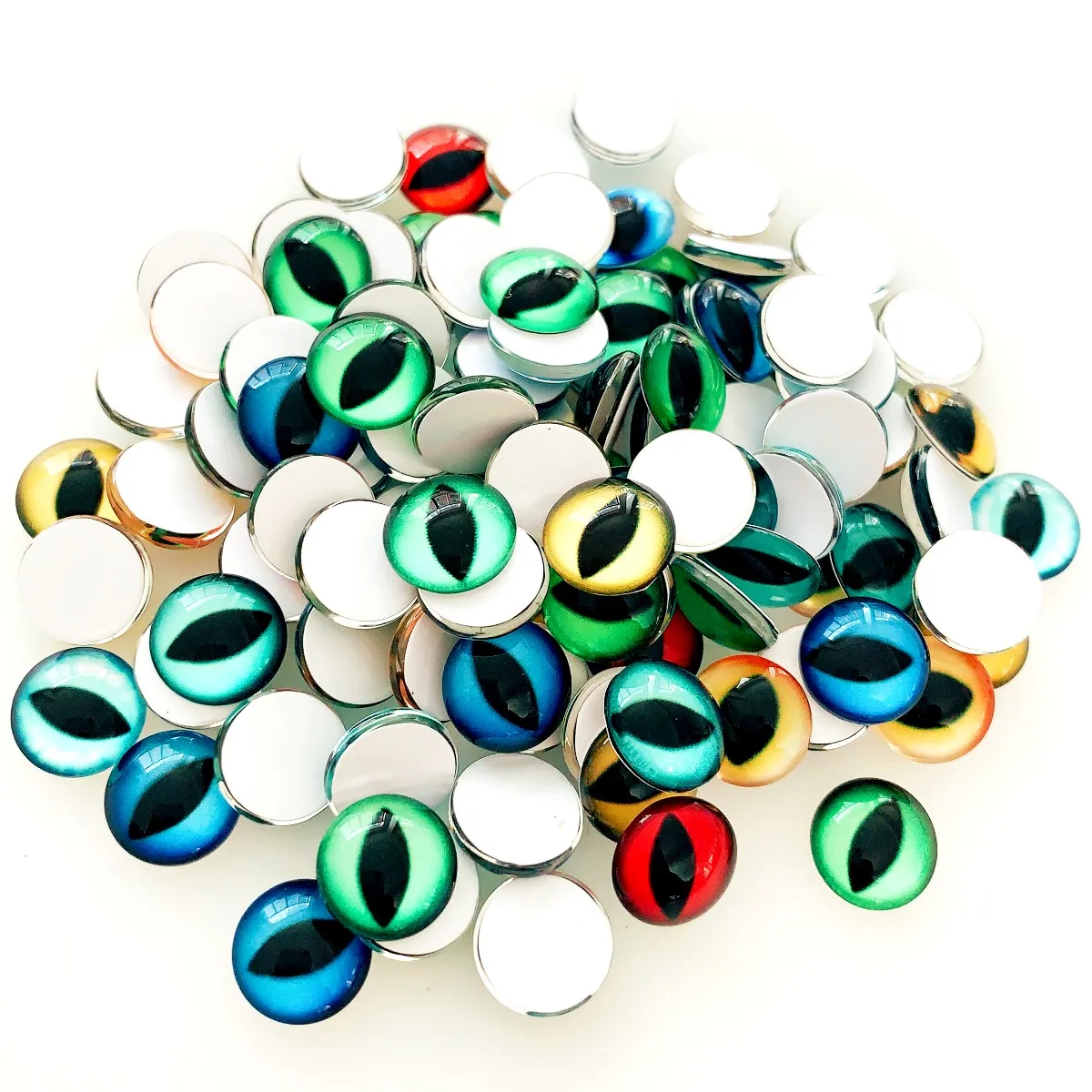 Onebeading From 6mm to 25mm Random Mixed Toys Dolls Eyes Round Glass Cabochons Flatback Photo DIY Accessories Base Tray Paired