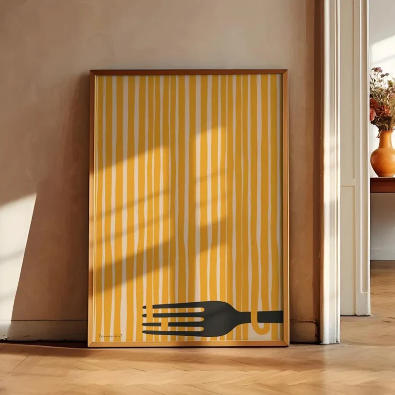 Hand Drawn Pasta Art Print - Retro Spaghetti Poster, Modern Dinning Room Decor, Kitchen Wall Art, Retro Food Print Canvas Poster