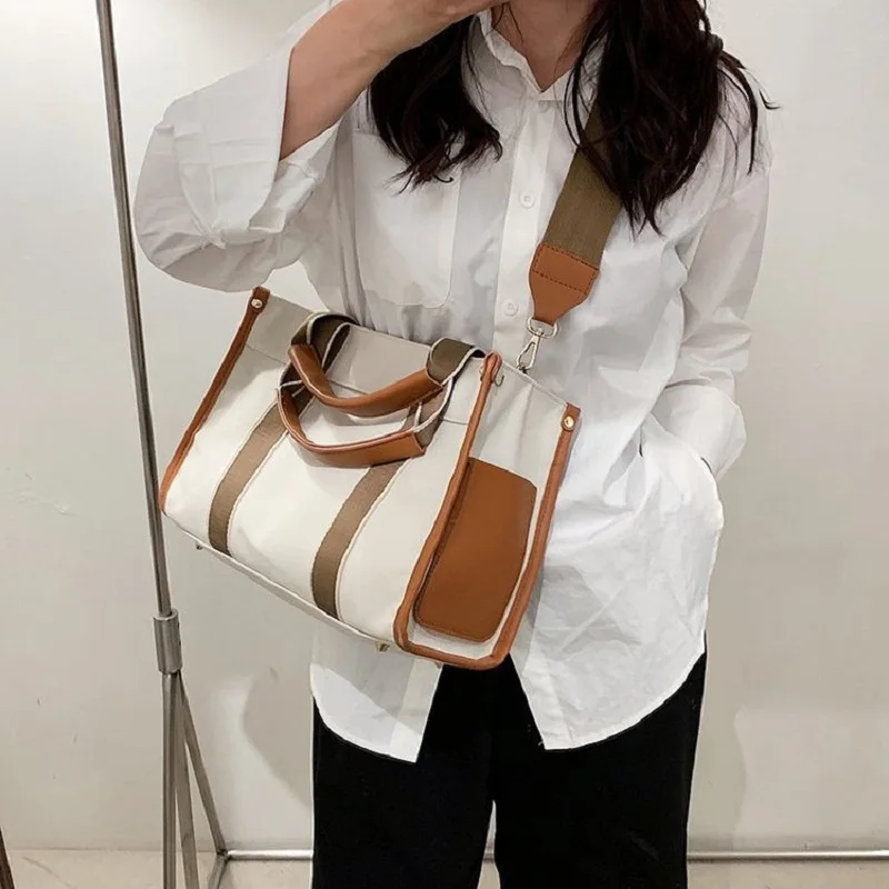 Casual Striped Canvas Large Tote Bag Designer Women Handbags Luxury Shoulder Crossbody Bags Big Shopper Purse Travel Sac Ol 2023