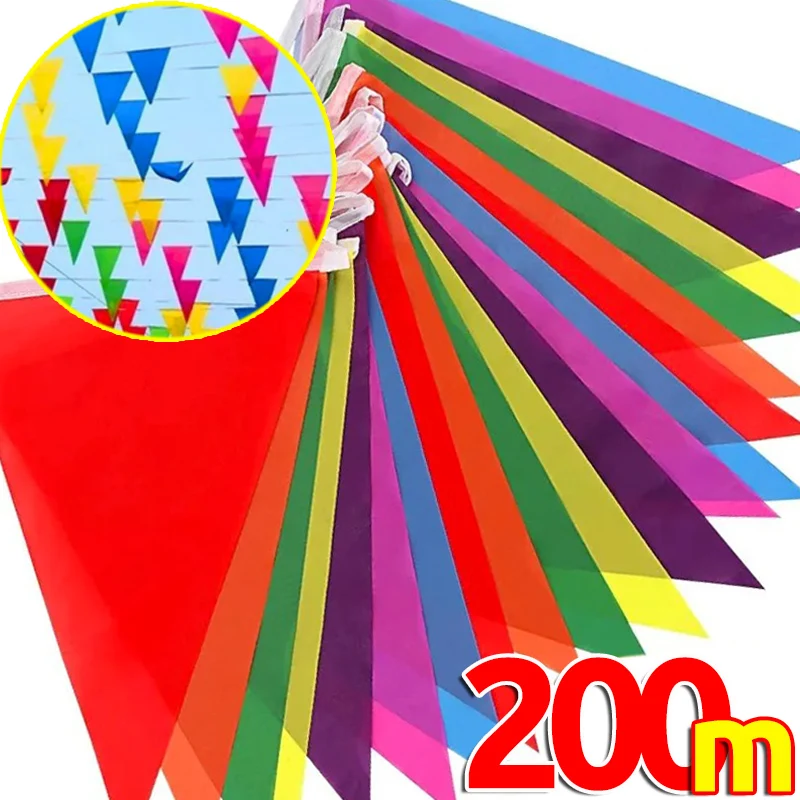 50/200m Multicolor Triangle Flags Bunting Banner Pennant Flag for Outdoor Home Garden Wedding Party Festival Holiday Decoration