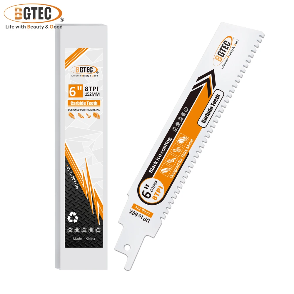 

BGTEC Carbide Teeth Reciprocating Saw Blade With Black Ice Coating 6inch For Hard Metal Rebar Cast Iron 1/3/5pcs 150mm 8TPI