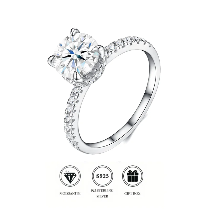

Кольцо из стерлингового серебра S925 с круглым муассанитом 2 карата, в европейском и американском стиле, легкая роскошь, модное ювелирное украшение для женщин