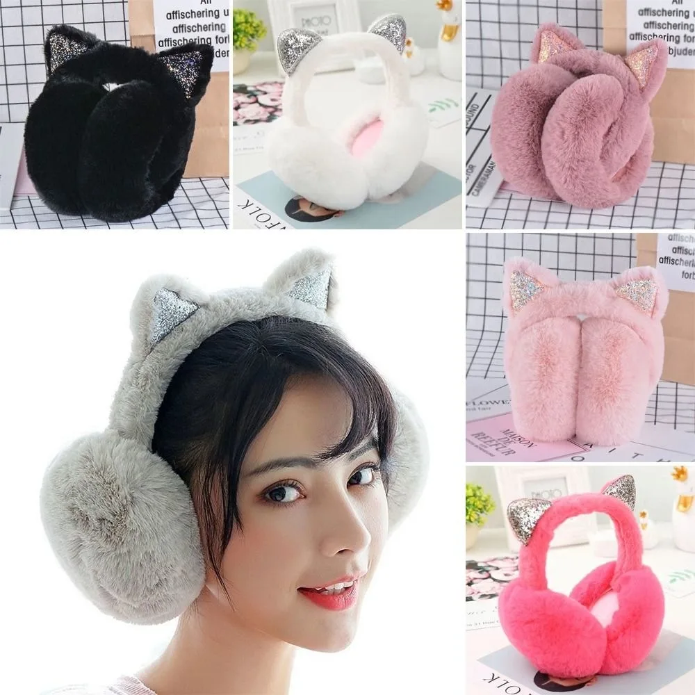 Lovely Plush Ear Muff Keep Warm Glitter Cat Ear Ear Cover Cold Protection Ear Warmer Winter