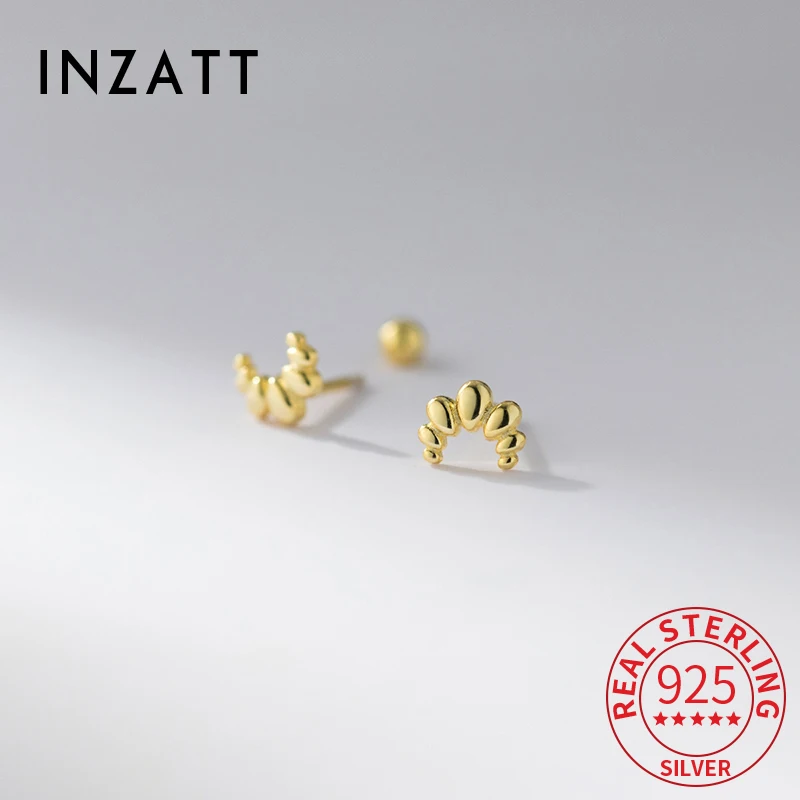 INZATT Real 925 Sterling Silver Croissant Screw Bead Stud Earrings for Women Classic Fine Jewelry Ear Hole Care Accessories