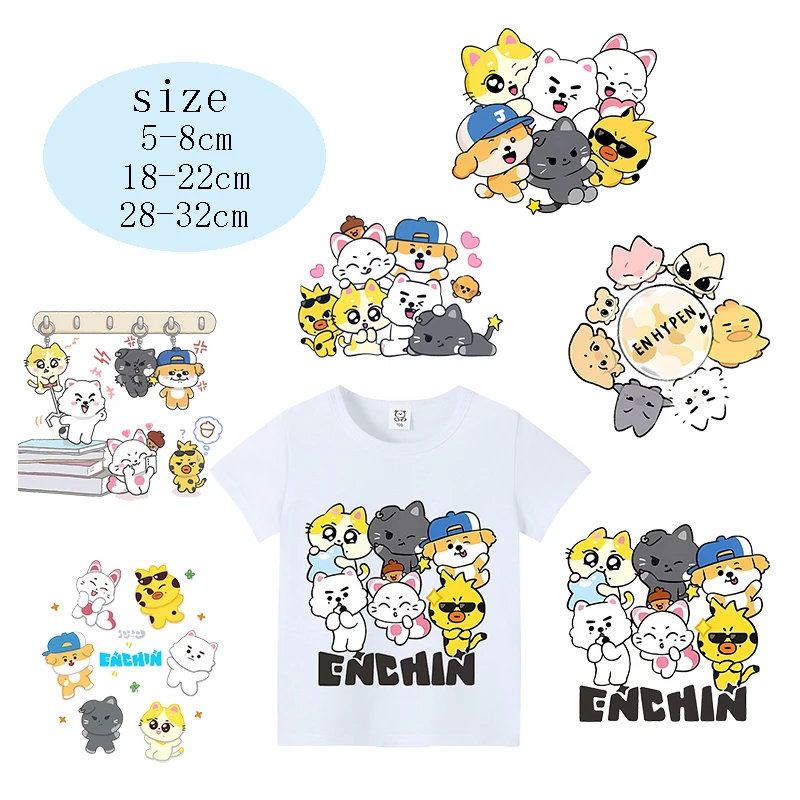 ENHYPEN Heat Transfers Sticker KPOP Men's Team T-shirt Patche Iron Transfer Sticker Cute Kawaii Thermal Decal DIY Birthday Gift