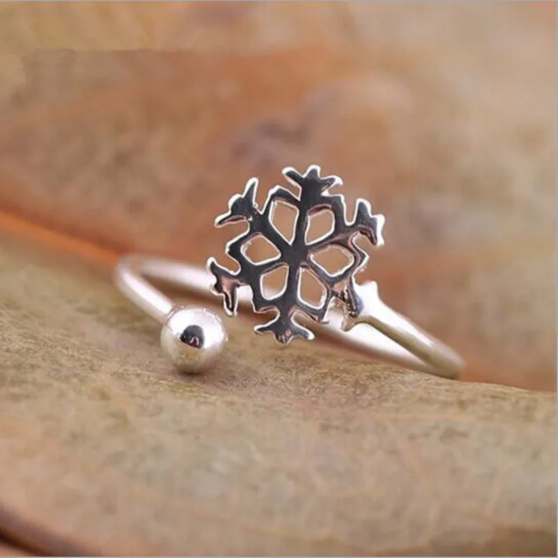 

Popular Fashion 925 Sterling Silver Jewelry Simple Snowflake Opening Rings JZ078