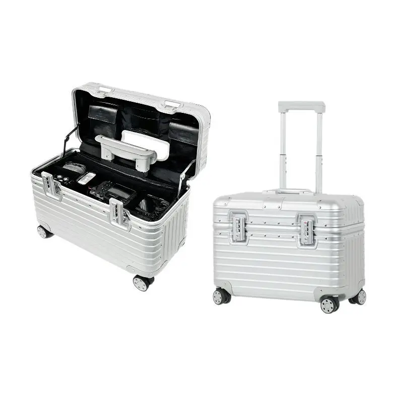 

All-aluminum Upper Clamshell Trolley Case Computer Boarding Case Small Business Suitcase Toolbox Hardware 18 Inches