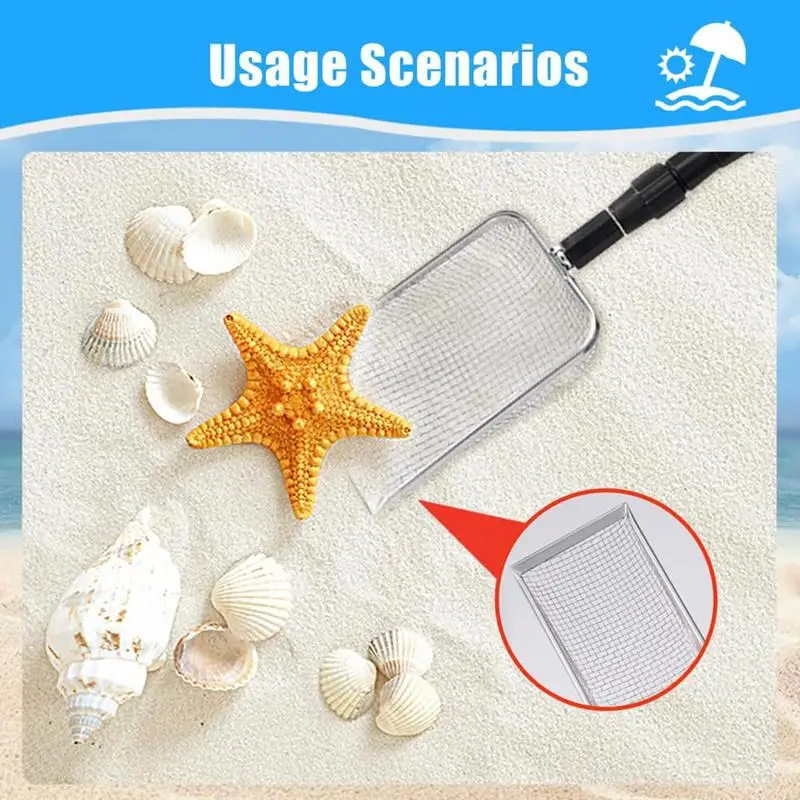 Beach Scoop Sand Sifter Long Handle Sifting Shovel Beach Finds Metal Shark Tooth Beach Scoop Adjustable Sifter Dipper Sand Scoop