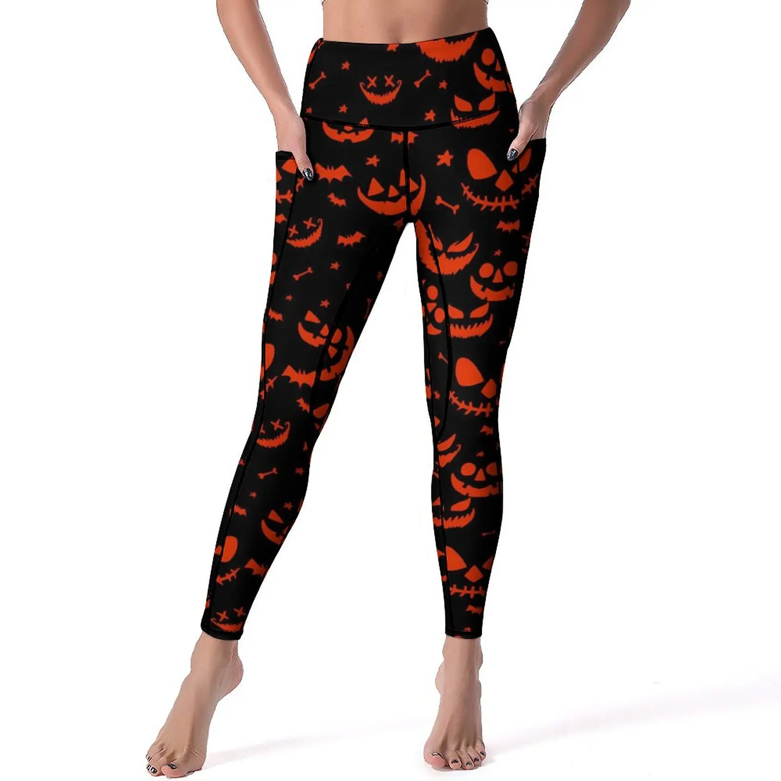 Orange Pumpkin Leggings Spooky Halloween Fitness Yoga Pants Push Up Breathable Leggins Graphic Sports Tights Birthday Present