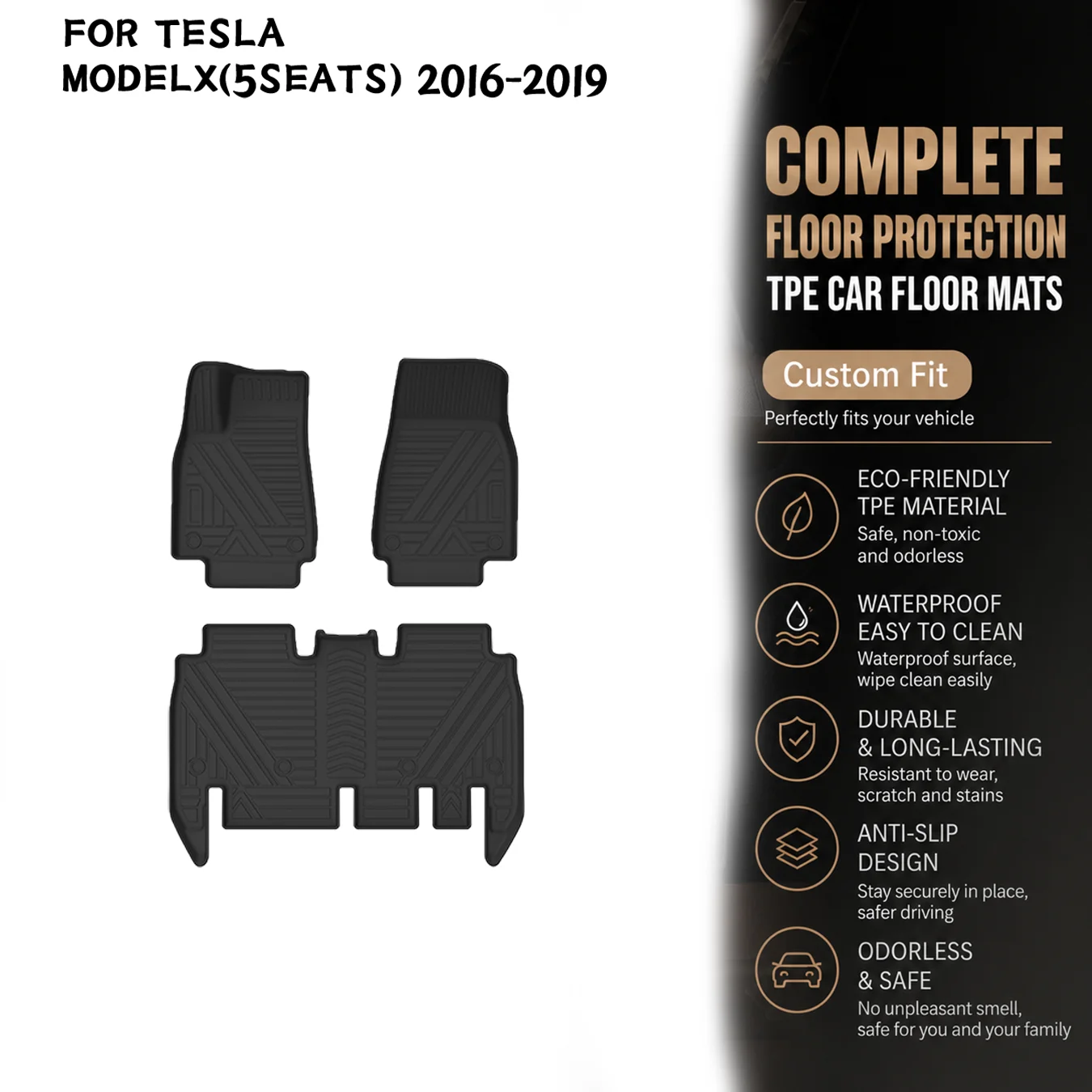 [LHD]Tesla MODELX（5seats） 2016-2019 Four Seasons Waterproof and Anti-Slip TPE Floor Mat for Cars.