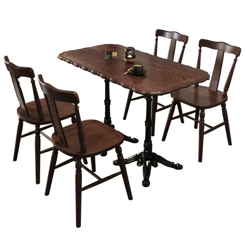 American retro cafe solid wood table and chair combination Internet celebrity western restaurant milk tea dessert baking shop ta