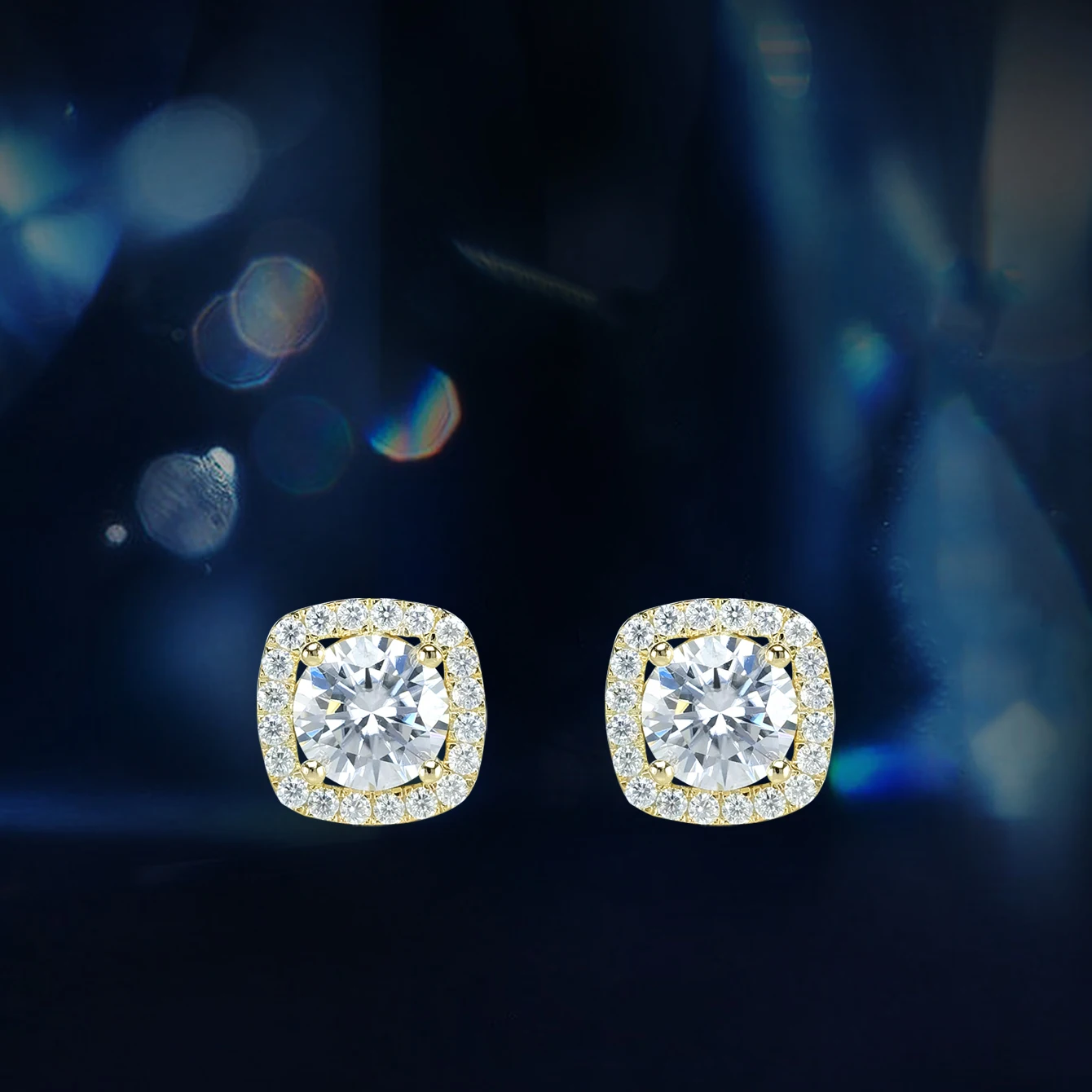 

7.5mm Round Moissanite Earrings S925 Silver Stud Earring with Gra Certificate Plated 14k Gold