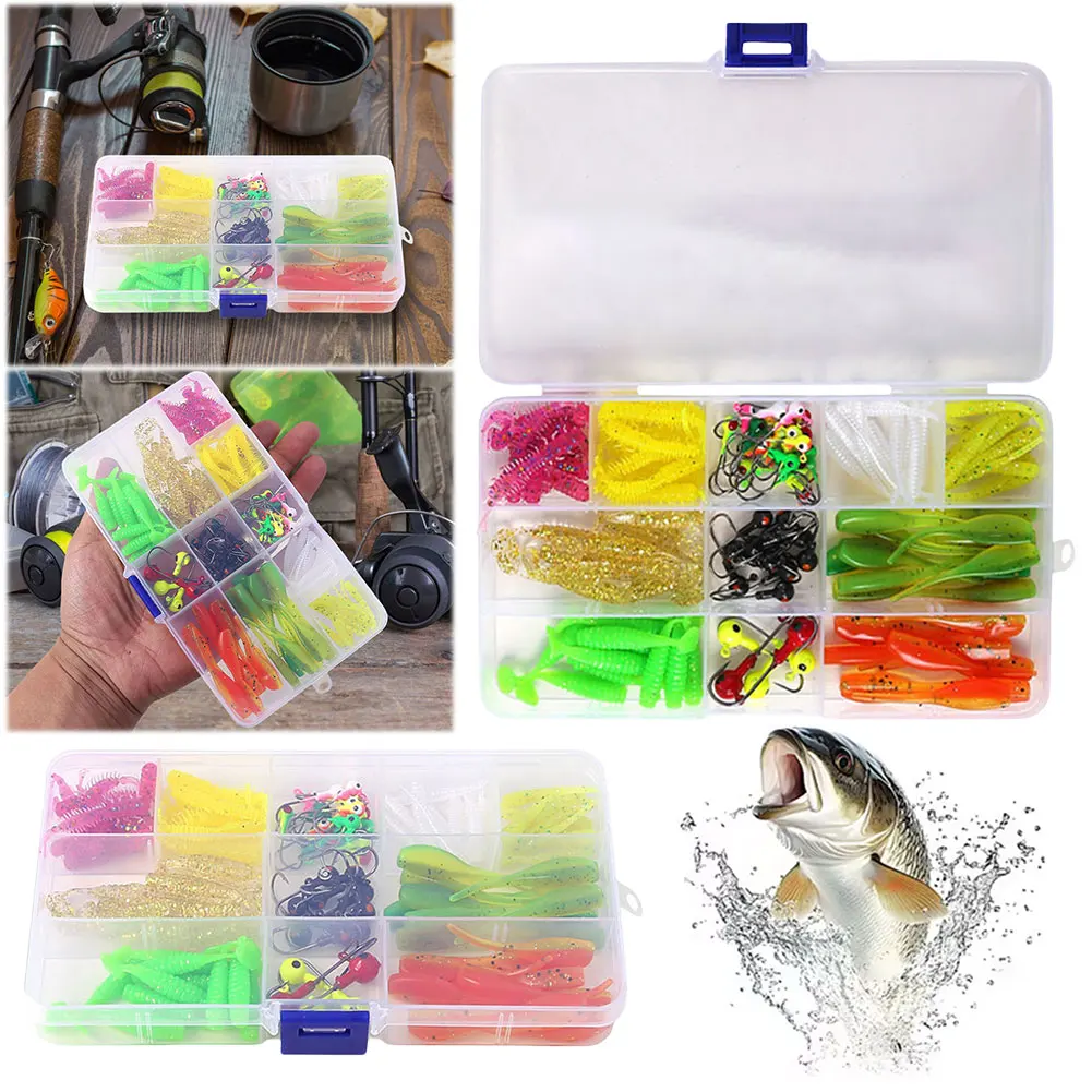 

Набор рыболовных приманок с Т-образным хвостовиком, 115 шт., с джиг-крючками, мягкие приманки-свимбейты, рыболовные снасти в коробке