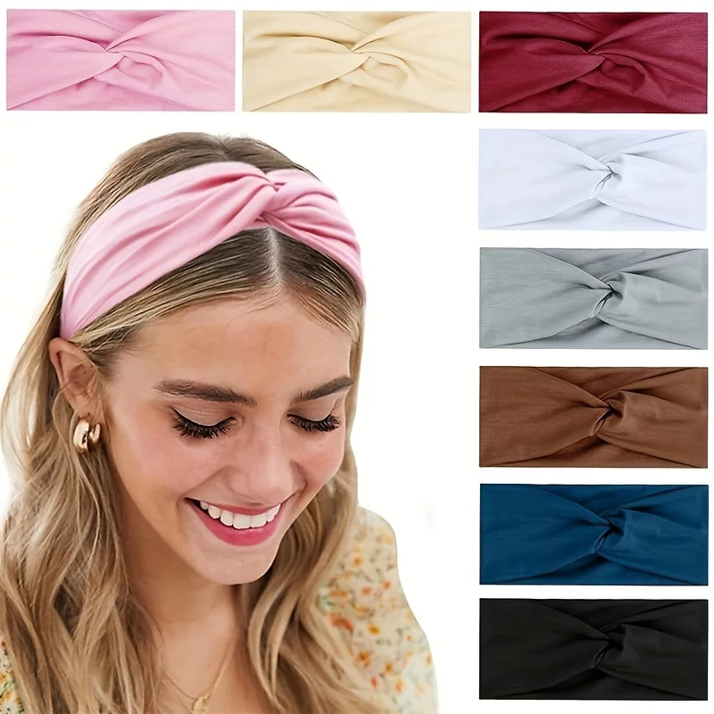 8pcs Stylish Elastic Headbands For Women, Non-Slip  Turban, Multicolor Fabric Hair Bands, Fashion Accessories For Daily Wear And