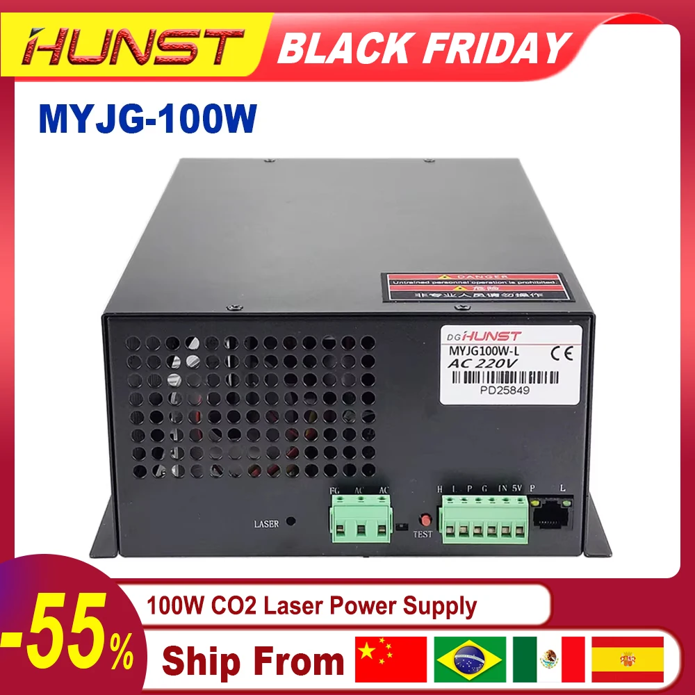 Hunst CO2 Laser Power Supply MYJG-100W for 80W 100W Laser Cutting and Engraving Machine