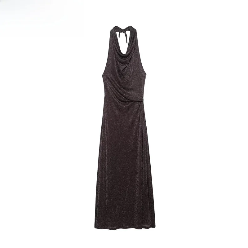 

ZBZR Spring New Women's Faion Sexy Bal Long Metal Color Dr Polyester Fiber Svel H Version Ci Commute Suitable