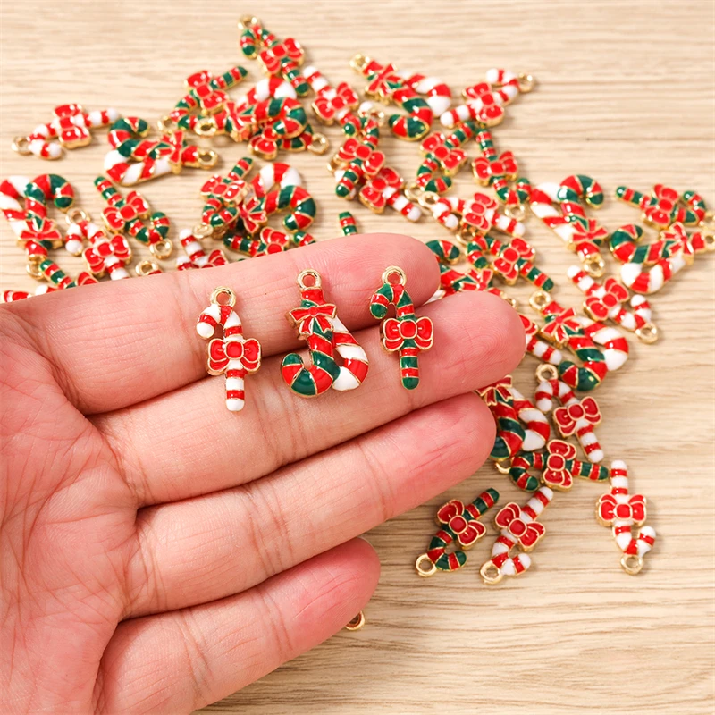 10 Stück Niedliche Emaille-Weihnachtsstock-Anhänger für Schmuckherstellung, Neujahrs-Ohrhänger, Halsketten, Armbänder, DIY-Zubehör – Detail 3