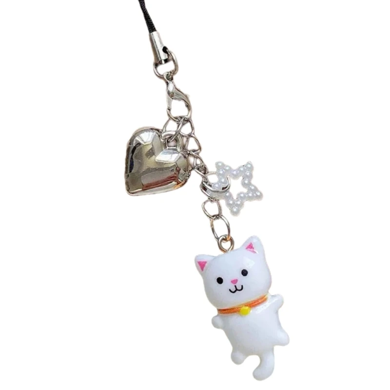 652F Practical Handmade Beadwork Cats Hanging Ornament Versatile Phone Charm Portable for Styles Upgrades Daily Use