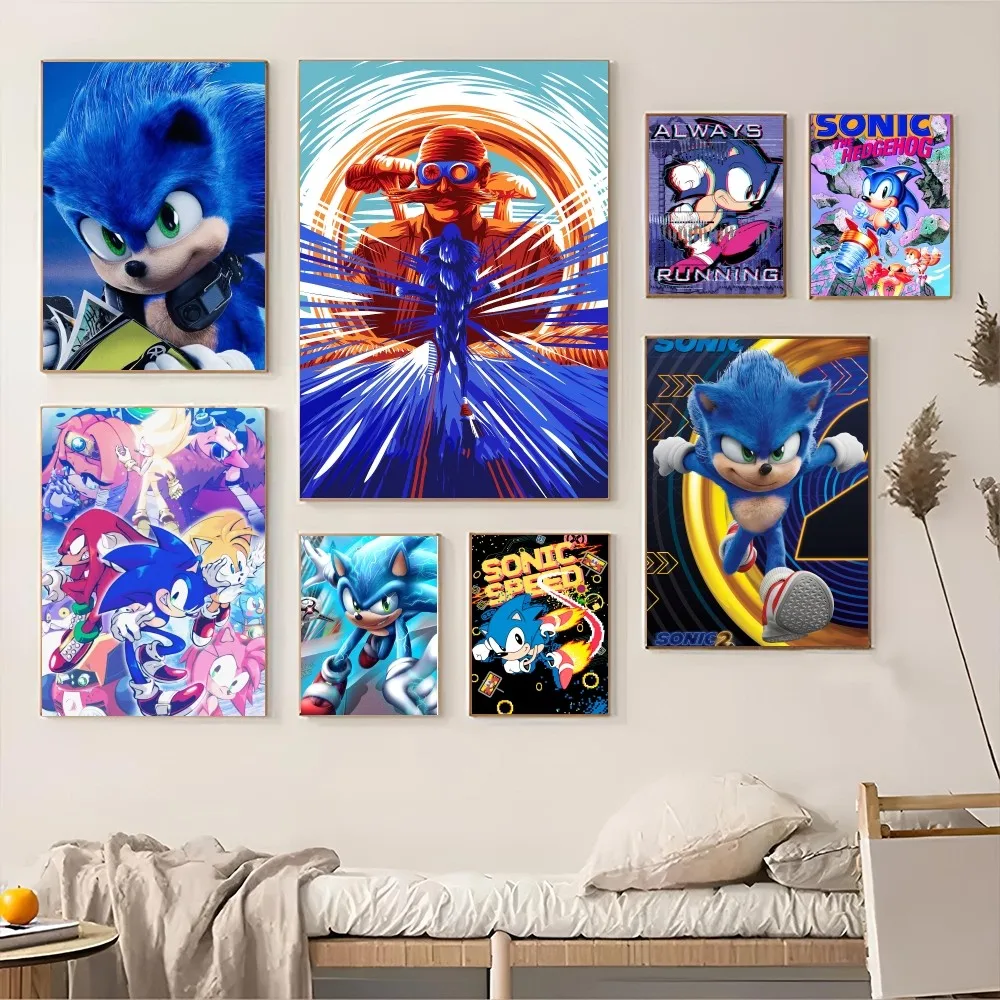 1PC Anime Sonic Poster Self-adhesive Art Waterproof Paper Sticker Coffee House Bar Room Wall Decor