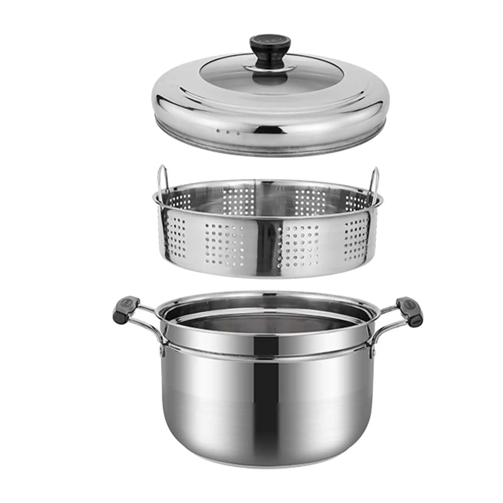 Kitchen Cooking Pot Double Handle Kitchen Pot Easy Carrying Easy to Clean with Steaming Rack for Home Restaurant Vegetables Soup