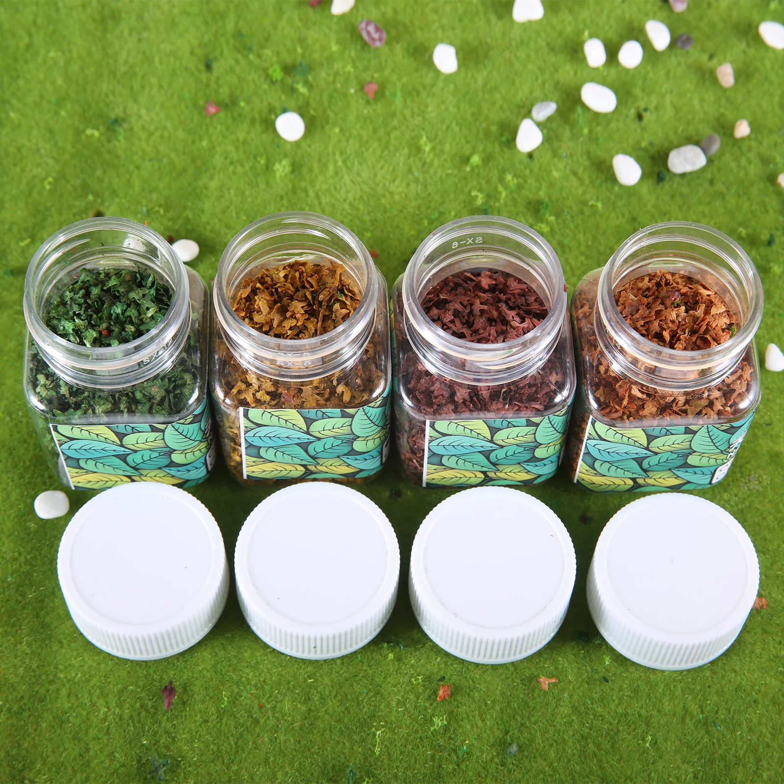 Miniatur daun statis 56ml, 4 botol DIY Model simulasi pohon jatuh daun DIY lanskap tanaman