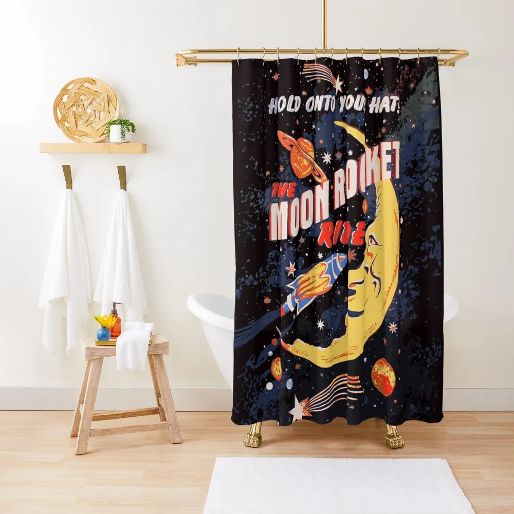 

Rocket Moon Ride (vintage) Shower Curtain For Bathroom Shower Shower For Bathrooms Waterproof Fabric Bathroom Curtain