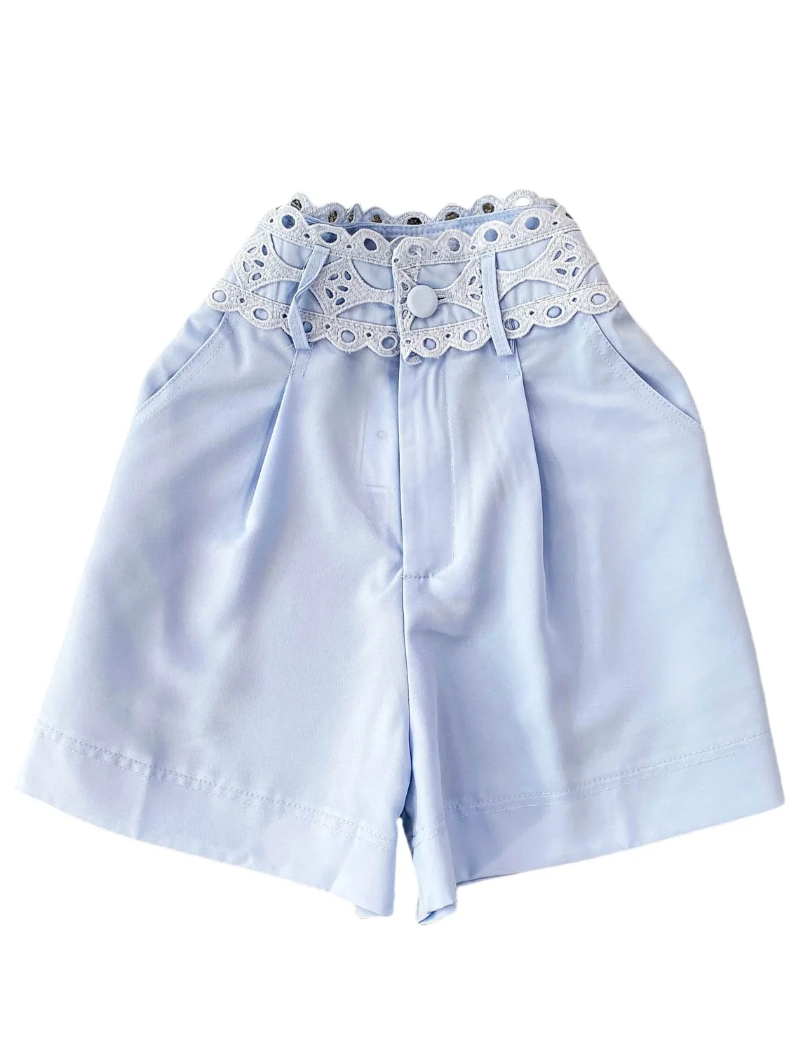 Pantalon bleu taille haute à jambes larges pour femmes, Design Faion d'été, épissure en dentelle, orthès amincissant, pantalons décontractés coréens