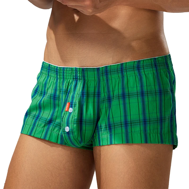شورت مسطح للرجال، شورت آرو، ملابس داخلية مربعة، نمط مربعات، فتحة أزرار، شورت منزلي رياضي عصري وغير رسمي #1