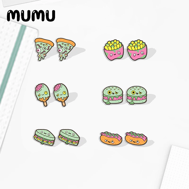 2023 New French Fries Hamburger Pizza Acrylic Stud Earring Halloween Series Earrings Resin Epoxy Jewelry Gifts Friend