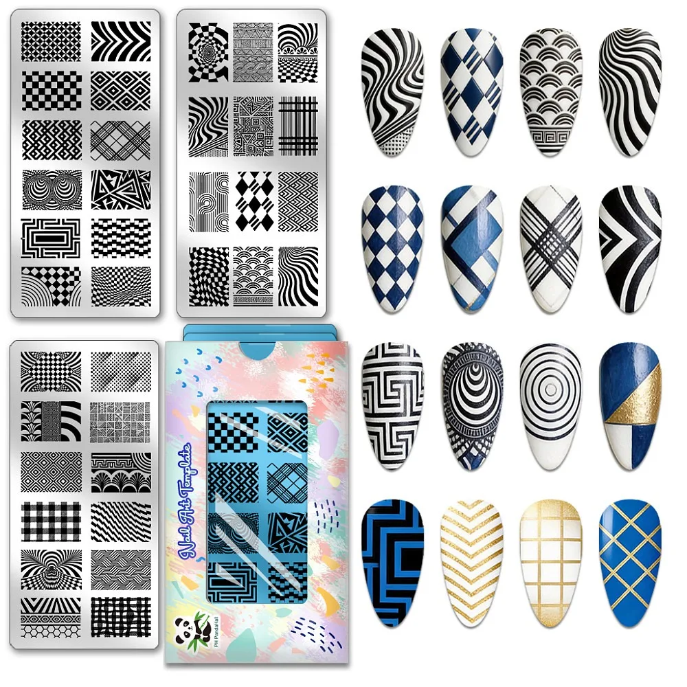 3pcs Plaid Pattern Nail Stamping Plates Checkered Nail Image Plate Geometric Nails Art Stencils Line Tartan Nails Art Templates