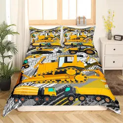 Construction Vehicles Boys Excavator Duvet Cover Yellow Tractor Truck Bedding Set for Teens Child Old Retro Car Theme Room Decor