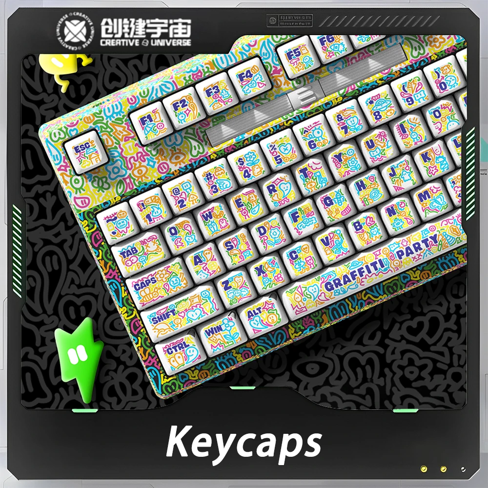 

Creative UV Graffiti Party Mechanical Keyboard Keycaps Creative PBT Keycap Set 133 Keys Sublimation PC Gamer Accessories Gifts