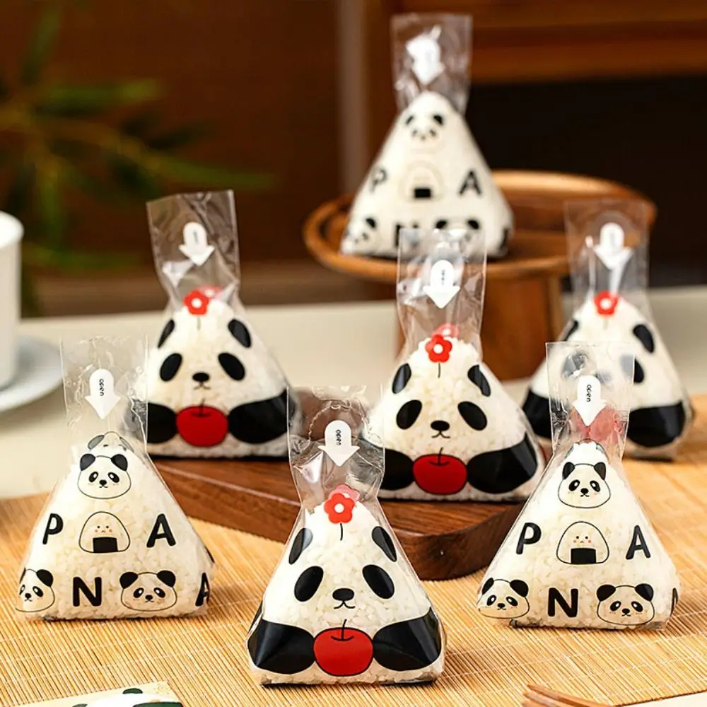 100Pcs Homemade Disposable Triangle Rice Ball Packing Bag Cartoon Pattern Transparent Rice Ball Wrapper Japanese DIY Sushi Bag
