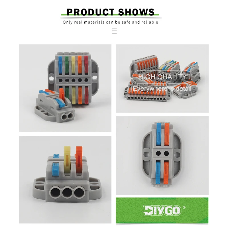 DIY GO Fixed type Wire Connectors 2-12 Pin Fast Butt Cable Conectors Universal Compact Conductors Push-in Wiring Terminal Block