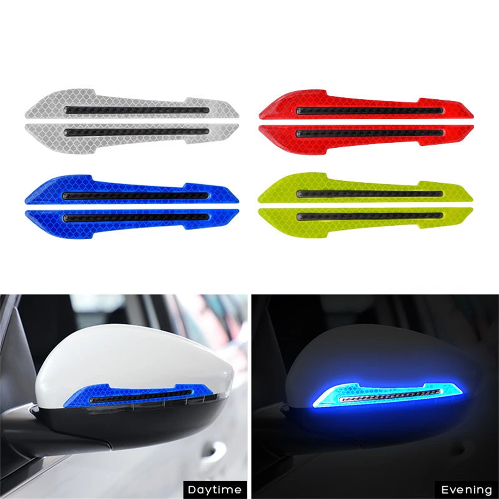 2pcs Car Reflective Stickers Collision Avoidance Warning Strip Tape Traceless Protective Sticker Warn On Car Rearview Mirror