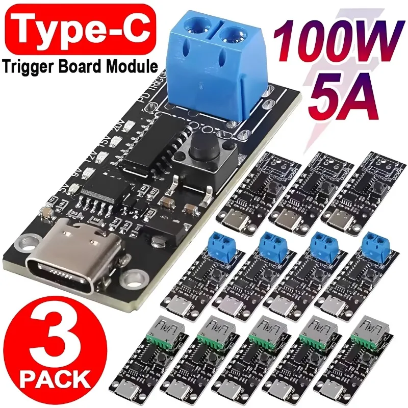 1-3Pcs USB-C 5A PD Trigger Board Type-C Female Input To 5V 9V 12V 20V USB-A Port Output Adjustable Voltage Power Trigger Module