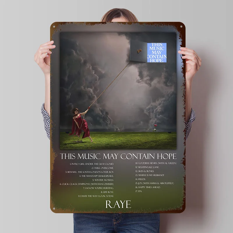Raye This Music May Contain Hope Blechposter, personalisierte Wandkunst, Vintage-Metallschilder, Retro-Platten für Heimdekorationsartikel, Haus