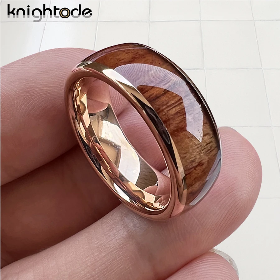 Classic Nature Wood 8mm 3 Colors Choose Tungsten Wedding Band For Women Men Engagement Ring Dome Polished Finish Wholesale