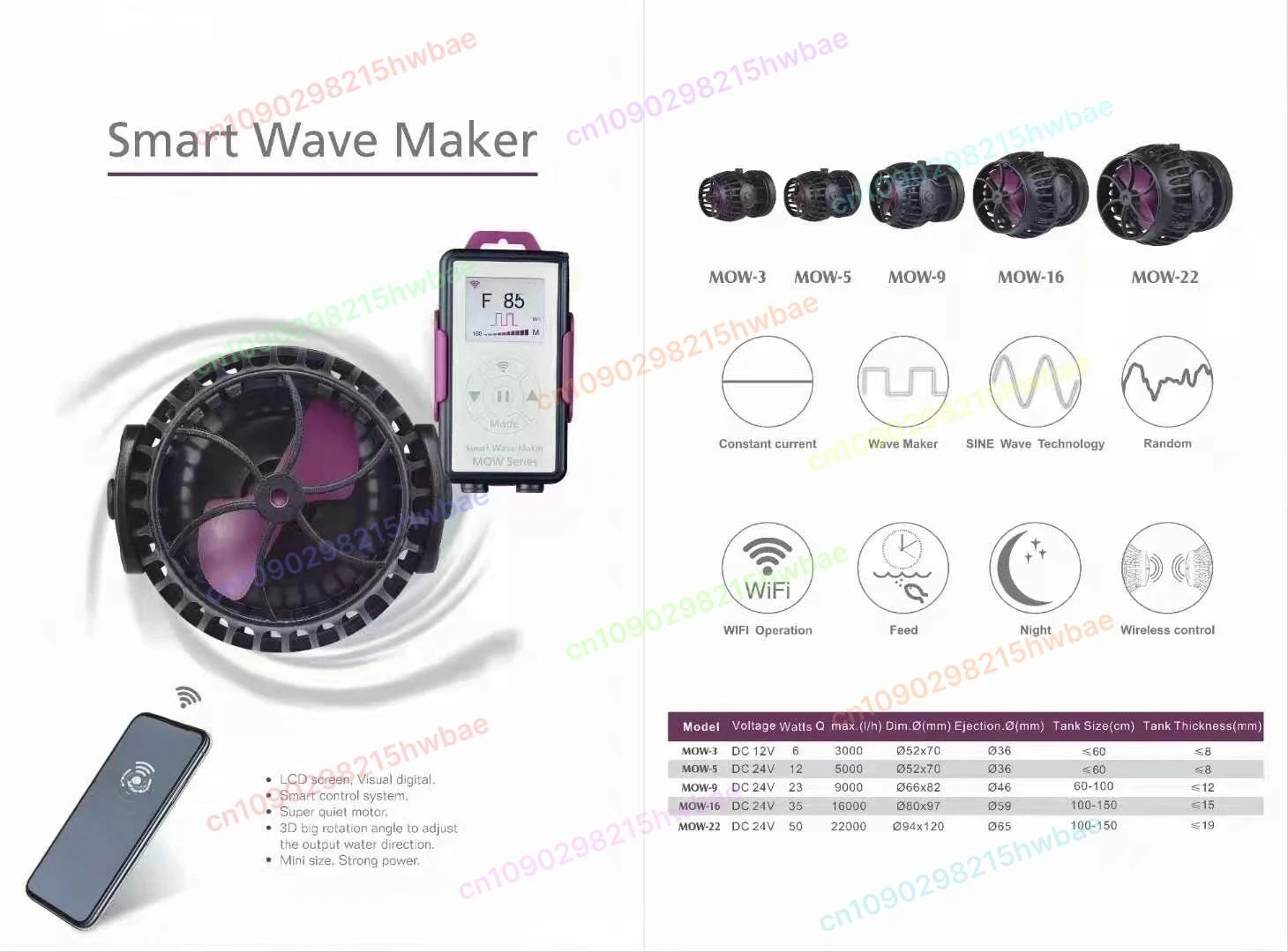 

For Jebao MOW-3 Smart WiFi Aquarium Water Wavemaker Pump Wave Making Pump With WIFI LCD Display Controller