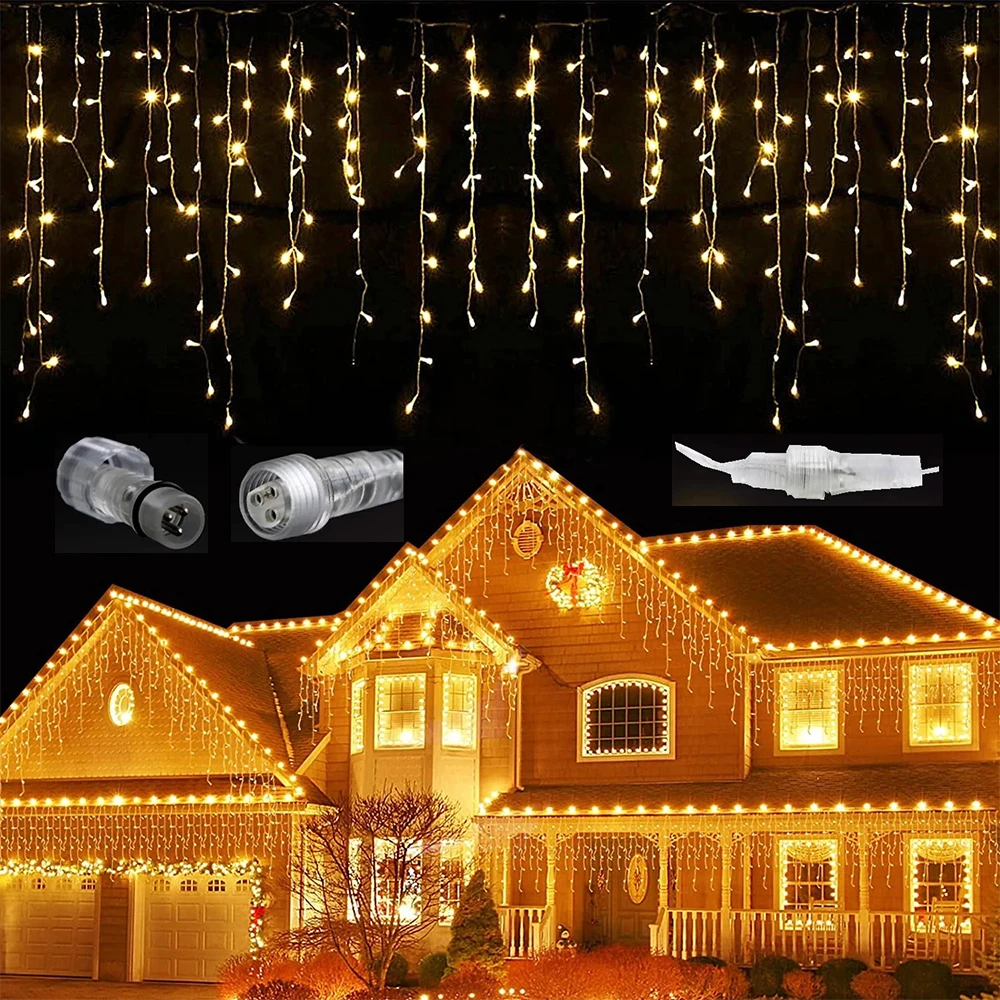 

40M Christmas Garland LED Icicle Curtain String Lights Droop Fairy Lights Garden Street Outdoor Decorative 220V