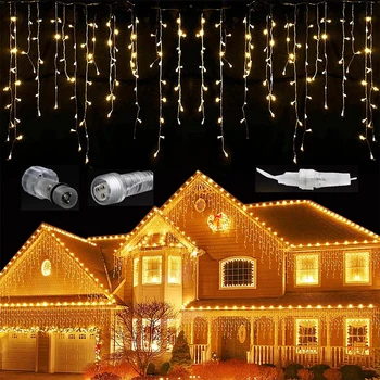 Guirnalda de luces Led de Navidad para Decoración de casa y jardín, cadena de luces de carámbanos con 8 modos, caída de 4-40M, 0,6 m