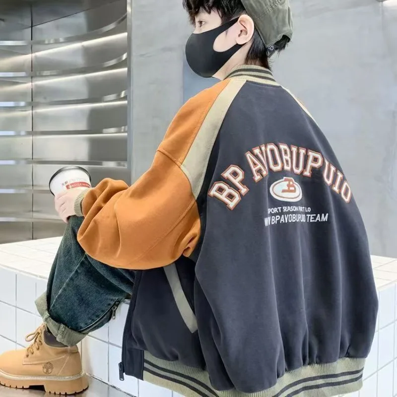 2023 nieuwe jongens honkbaljas met letterprint casual sportieve hoodie jas voor kinderen herfst lente unisex peuter bovenkleding