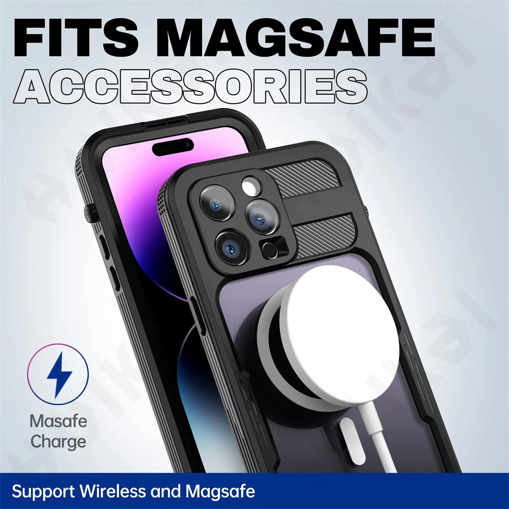 Case For iPhone 14 Pro Max Plus Waterproof Case MagSafe Shockproof with Screen Protector and Magnetic IP68 Protective Cover