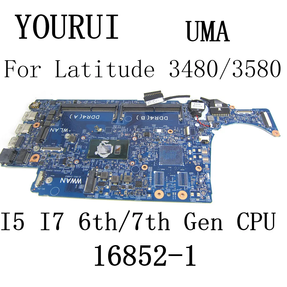 16852-1 FOR Dell Latitude 14 3480 15 3580 Laptop Motherboard with I3 I5 I7 6th/7th Gen CPU D5FVH Mainboard