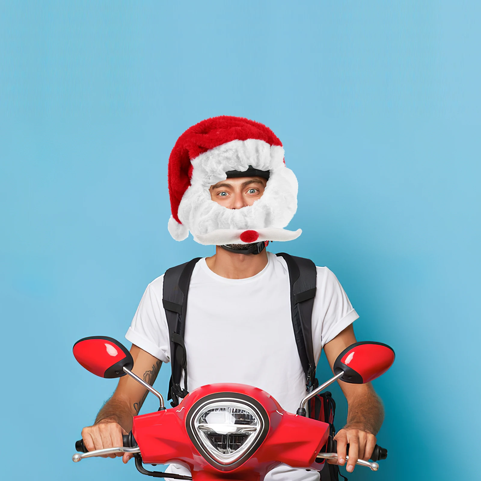 

Motorcycle Christmas Hat Decorative Cover Funny Santa Claus Design Outdoor Riding Motorcycle Hat
